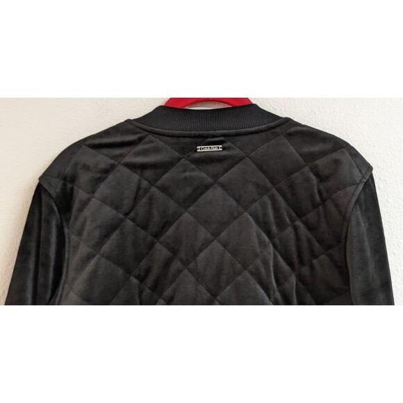 Women's CALVIN KLEIN Black Velour Quilted Full Zip Moto Jacket M - Picture 8 of 12